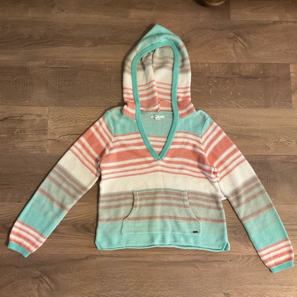 O'Neill Sweaters - O’Neill pink, mint green, white striped Hoodie sweater, S, NWT!
